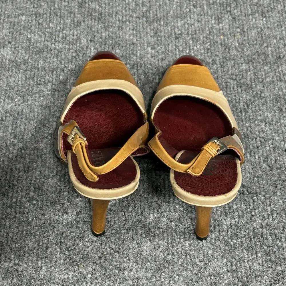 PRADA Shoes Womens 6 Multicolor Patchwork Slingback Heels Warm Toned Italy